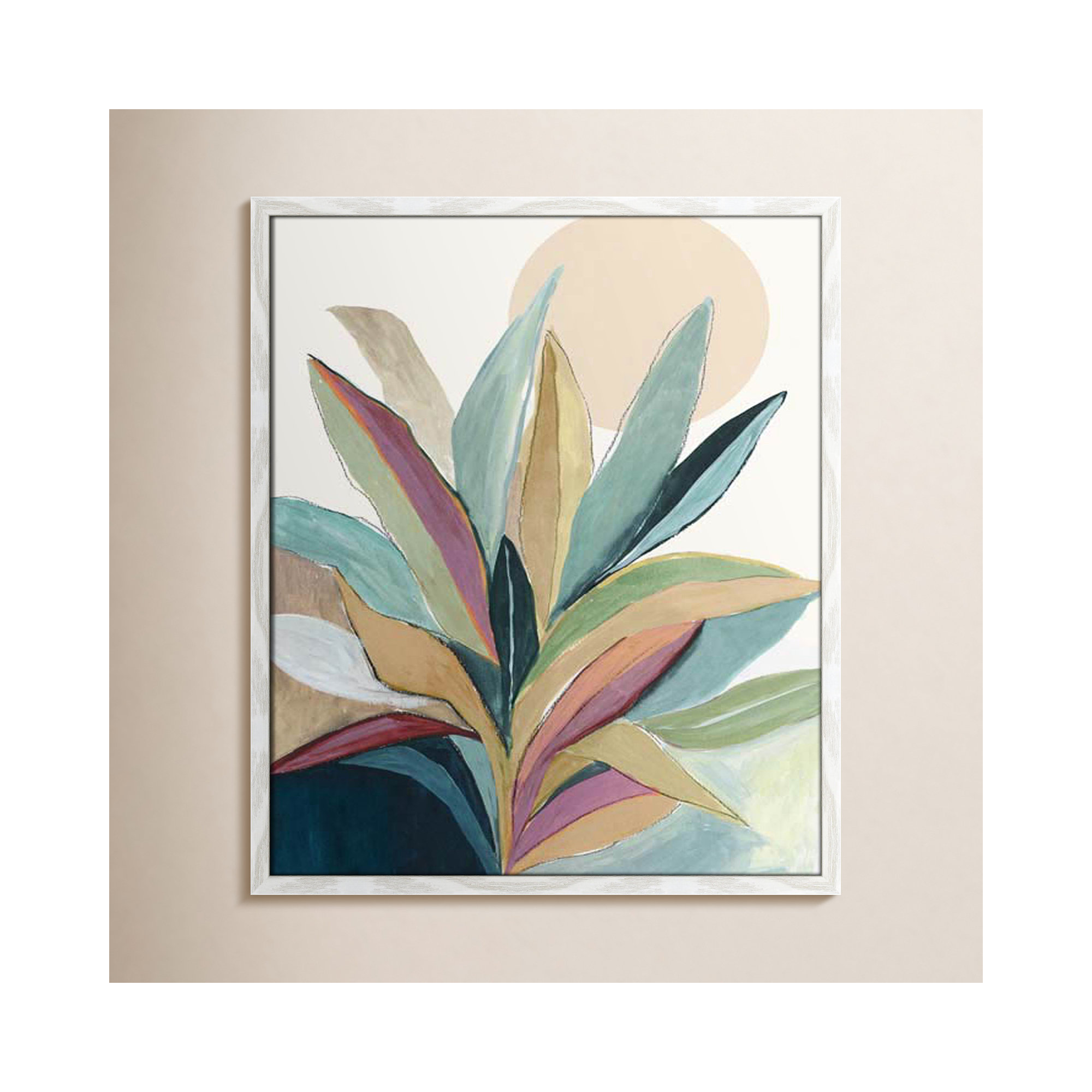 Sunny Bright Leaves I by Asia Jensen, 25.5" H x 21.5" W x 0.75" D, White Slim Unmatted Picture Framed