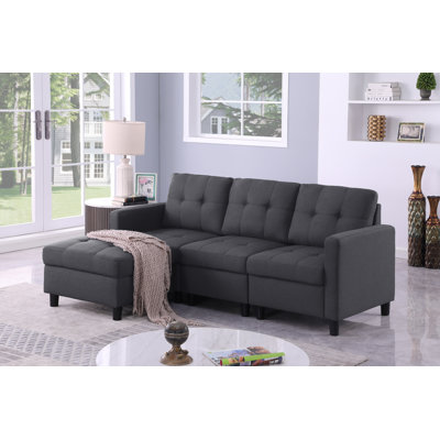 Upholstered 4 Seats Sofa Couch With Ottoman