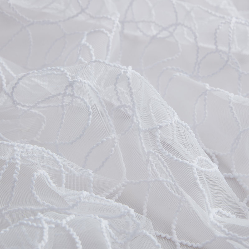Ketaki Abstract Tailored Cafe Curtain, White, 30" W x 36" L