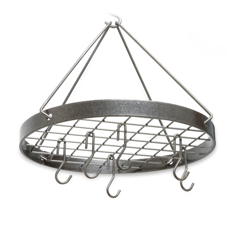 Hammered Steel Round Hanging Pot Rack with Hooks