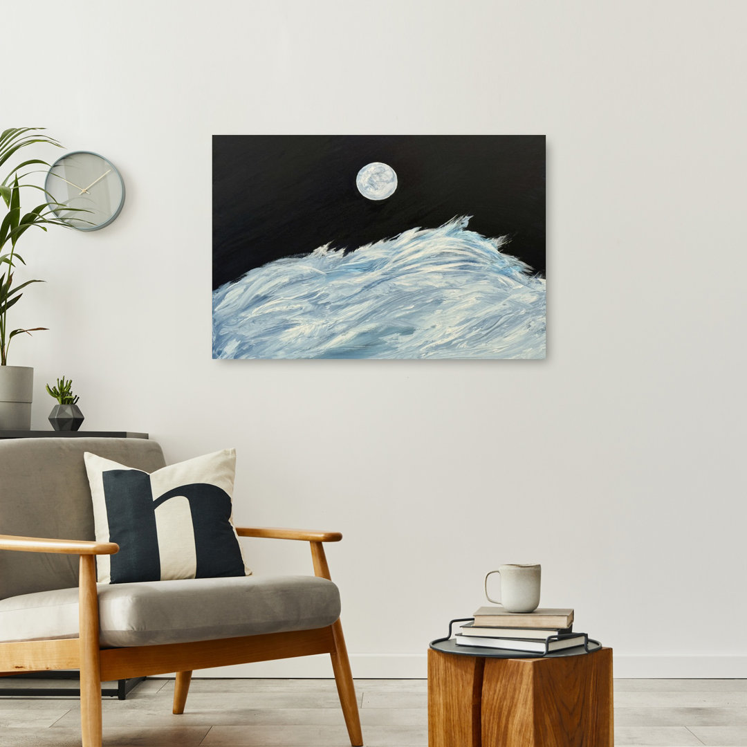 Moonlit Ocean Waves Dramatic Abstract Contemporary Nature Ocean Wall Art Print