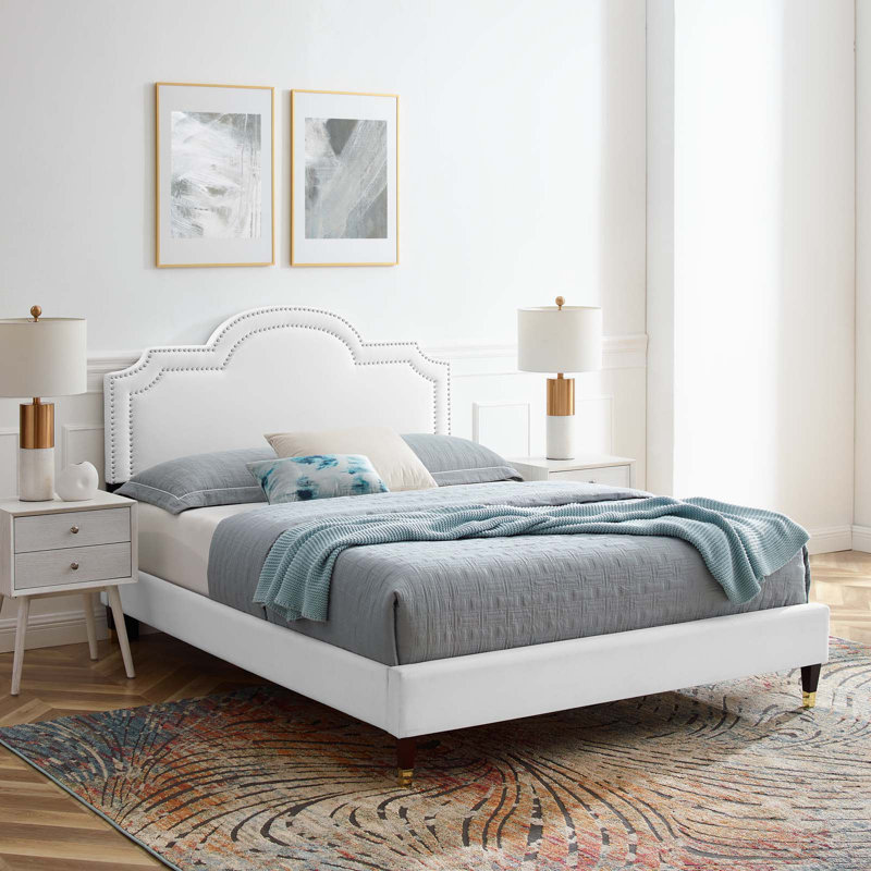 Modway Aviana Performance Velvet Bed, Twin, White