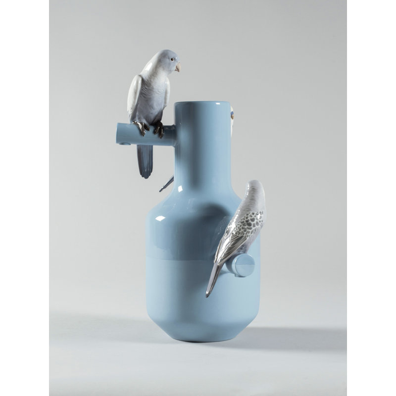 The Parrot Party 16.14" Coral/Blue Porcelain Table Vase, Blue