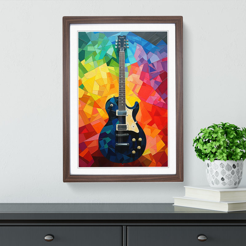 Guitar Colour Field - Single Picture Frame Print on Wood, Walnut, 46cm H x 34cm W x 2cm D