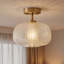 Modern Polished Brass Flush Mount Ceiling Light with Textured Glass Shade, 1-Light E26, Dimmable, ETL Listed, Sloped Ceiling Compatible