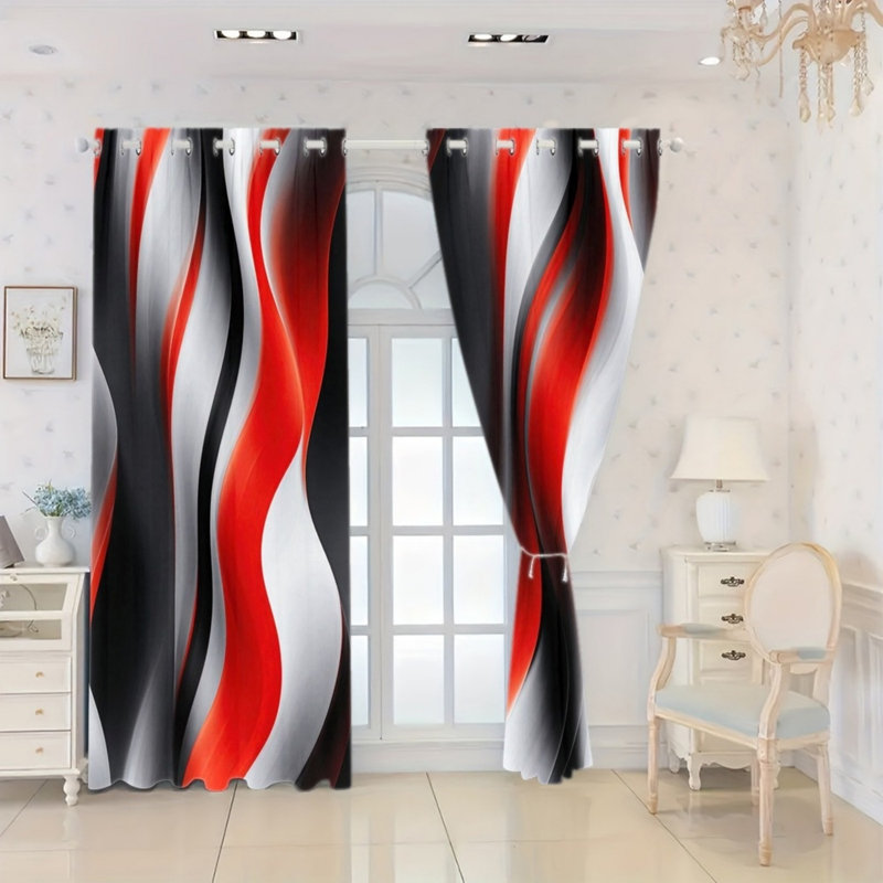 2 pièces avec œillets à imprimé abstrait à tourbillons, isolant thermique, réducteur de bruit et protection de la vie privée, obscurcissant pour la chambre à coucher, la cuisine, l'intérieur, la maison, la décoration intérieure