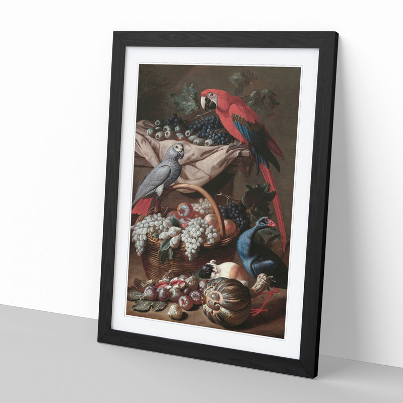 Melchior D'Hondecoeter Parrots by Melchior D'Hondecoeter - Picture Frame Painting, Black Framed, 65cm H x 48cm W x 2cm D
