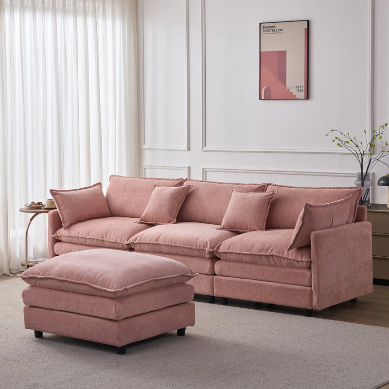 Modular 3 Seater with Ottoman, Pink