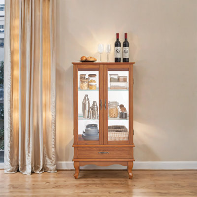 Armoire vitrée éclairée vitrine vitrée avec tablettes réglables en verre 2 portes et 1 tiroir Armoire incluse