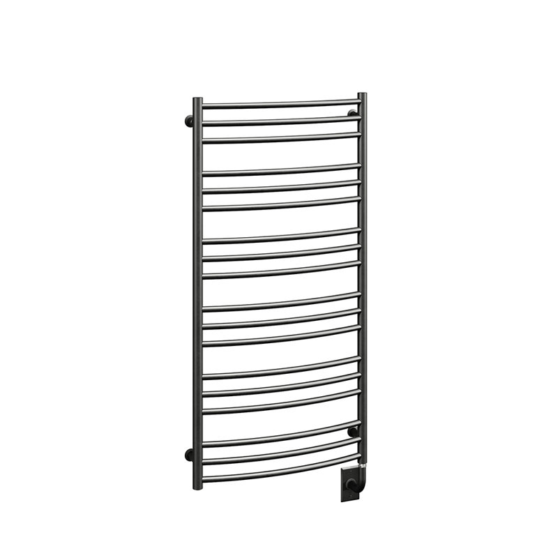 23.5"x47.5" Laveno Electric Hardwired Curved Rail Towel Warmer - Matte Black, Wall Mounted, Includes Programmable Smart Switch, Lifetime Warranty