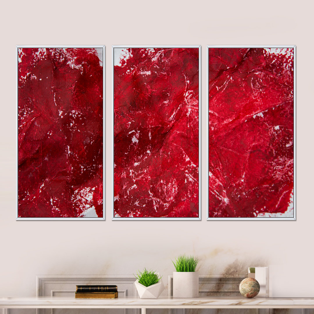 " Abstract Red Texture " 3 - Pieces Painting Print Orren Ellis Frame 