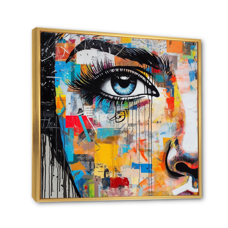 Art féminin, Portrait I - mode, art sur toile, Cadre flottant doré, H 16 po x l 16 po x P 1 po