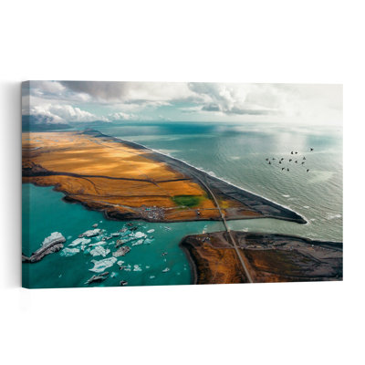 Glacier Lagoon Birds Dramatic Abstract Contemporary Bird Coastal Landscape Wall Art Print by Sam Green - Wrapped Canvas Print