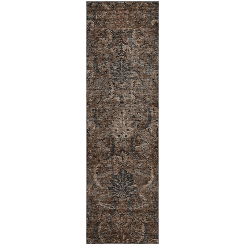 Premium Machine Washable Jamestown AMF1082 Damask Rug, Runner 2'3" x 7'6"