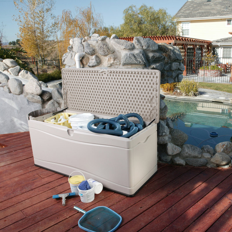 Lifetime Water Resistant Plastic Lockable Deck Box, Desert Sand, 130 Gallon