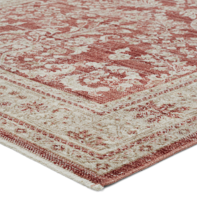 Tapis floral rouge / gris clair Katarina, Tapis de couloir 2 pi 6 po x 8 pi