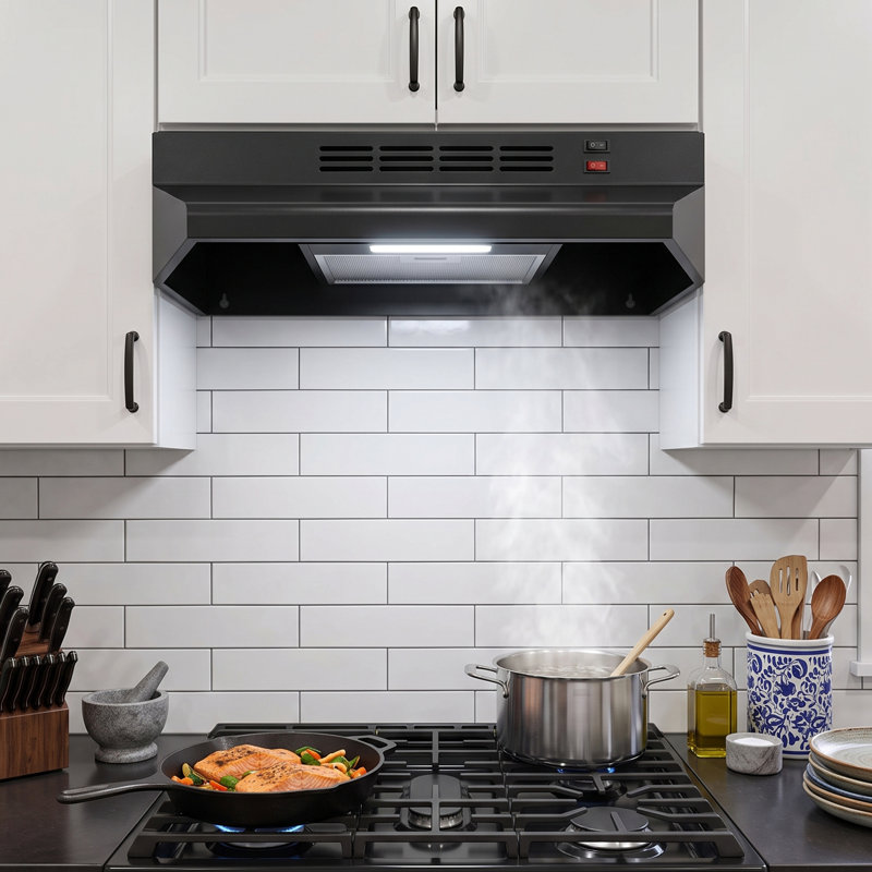 30" Under Cabinet Range Hood with LED Light, Ducted Kitchen Vent Hood with Washable Aluminum Filter, Black