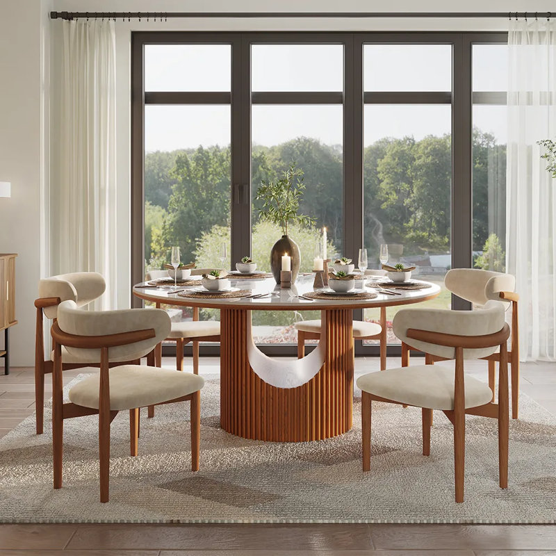Table de salle à manger Mid-Century, H 30 po x L 59 po x l 59 po, Blanc lustré