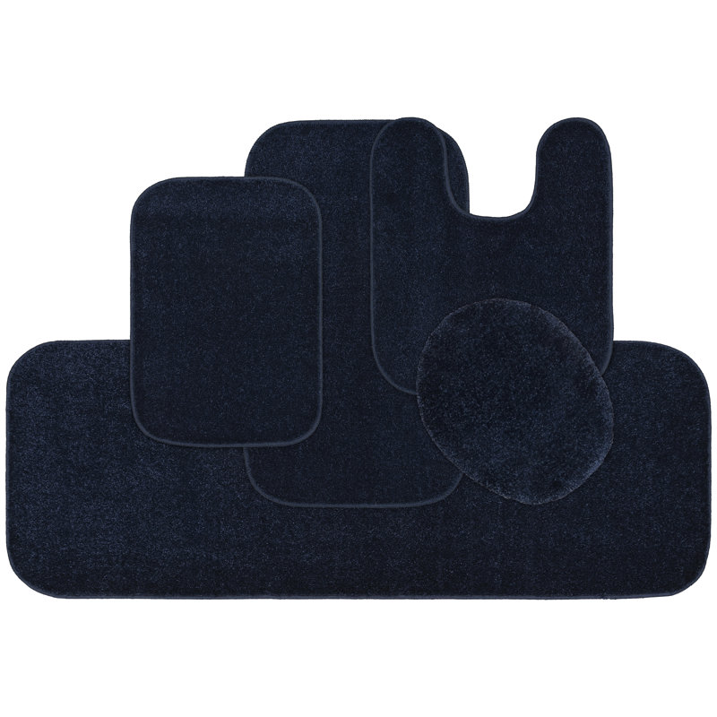 Kammer 5 Piece Washable Bathroom Rug Set - Cinder , Blue