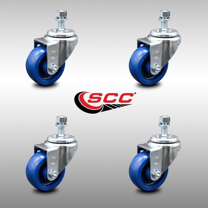 3 Inch SS Solid Polyurethane Wheel Swivel ½ Inch Threaded Stem Caster Set SCC