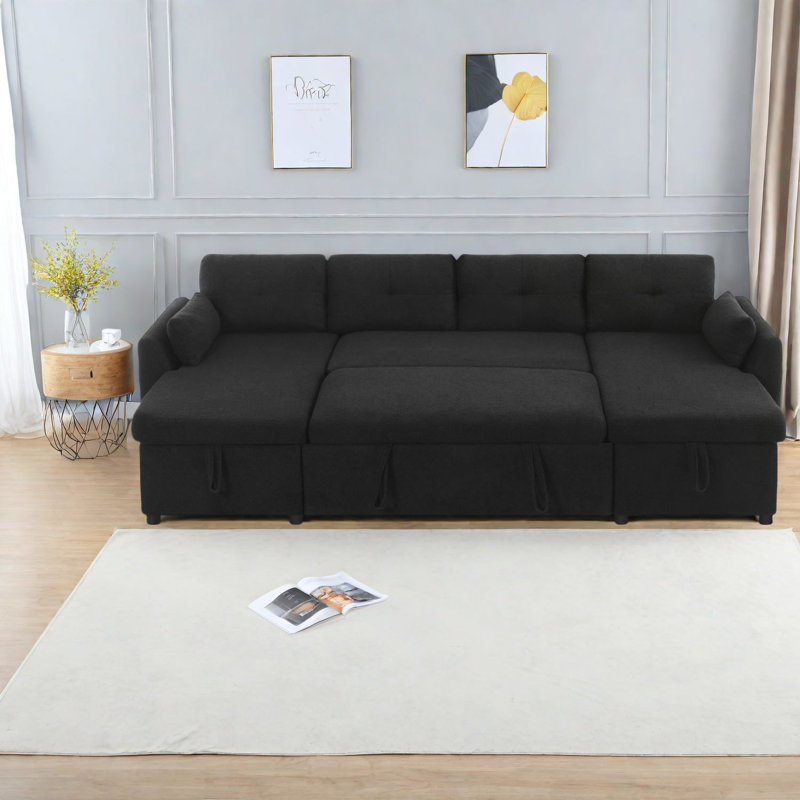 Canapé compact en forme de U avec rangement, tissu moderne en peluche pour un usage familial