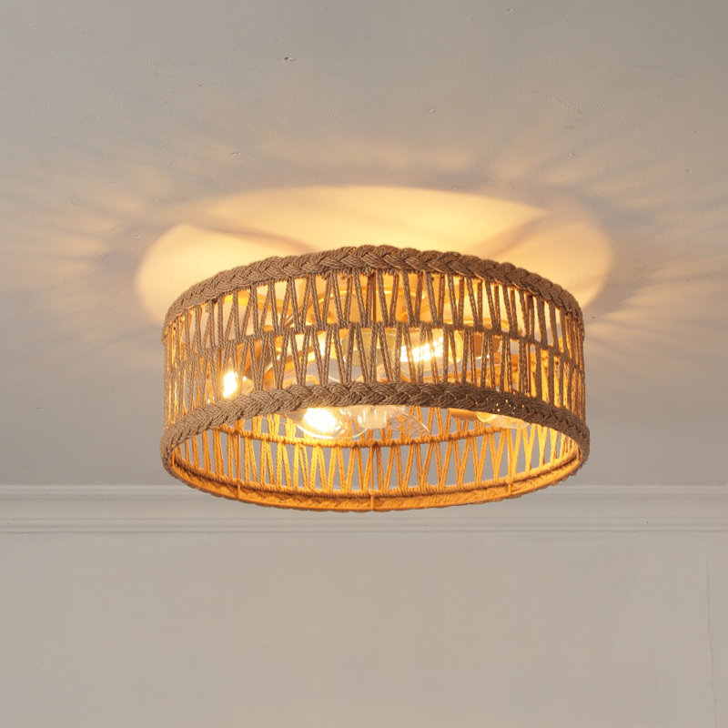 Ventilateur de plafond semi-encastré 4 lumières Boho Rattan