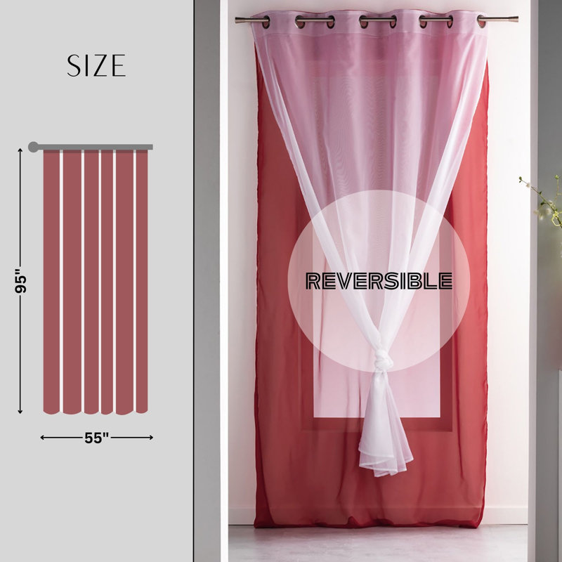 Robin Polyester Sheer Single Curtain Panel Single Panel, Red / White