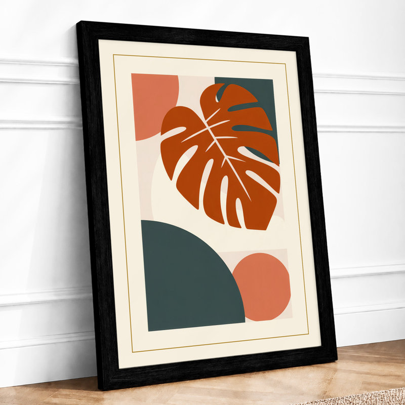 Monstera Geometry Mid-Century - Framed Print, A2 - 59.4 x 42.0 cm, Black