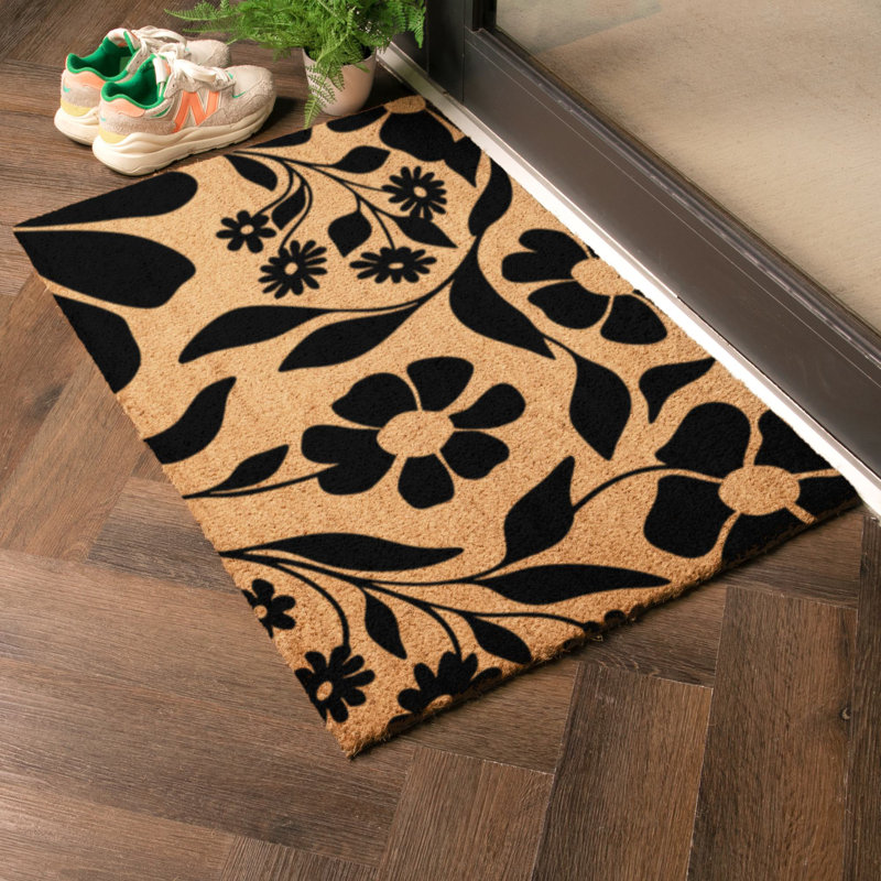 Floral Pattern Coir Doormat, 60cm W x 90cm L