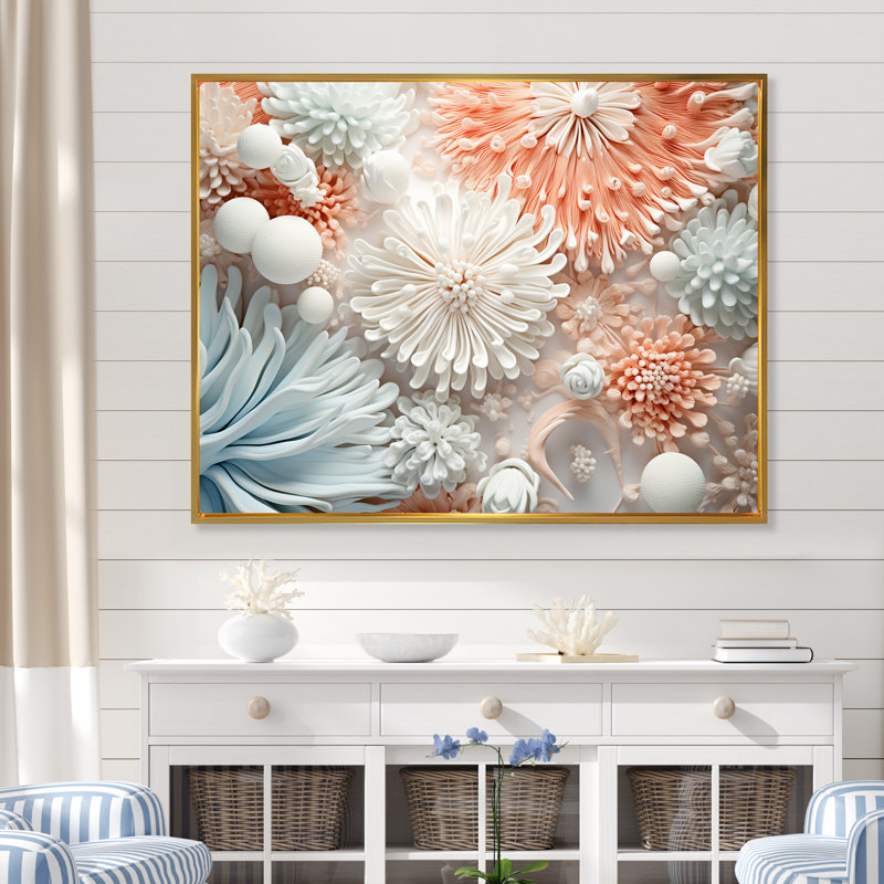 «Colorful Coral Reef Heaven IV», art mural grand corail sous l'eau, H 30 po x l 40 po x P 1,5 po, Cadre flottant doré