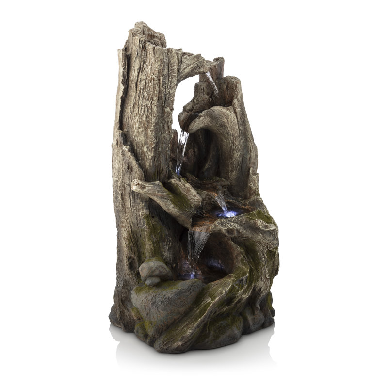 Outdoor Floor Tree Trunk Fountain with LED Lights, 40" H x 21" W x 18" D