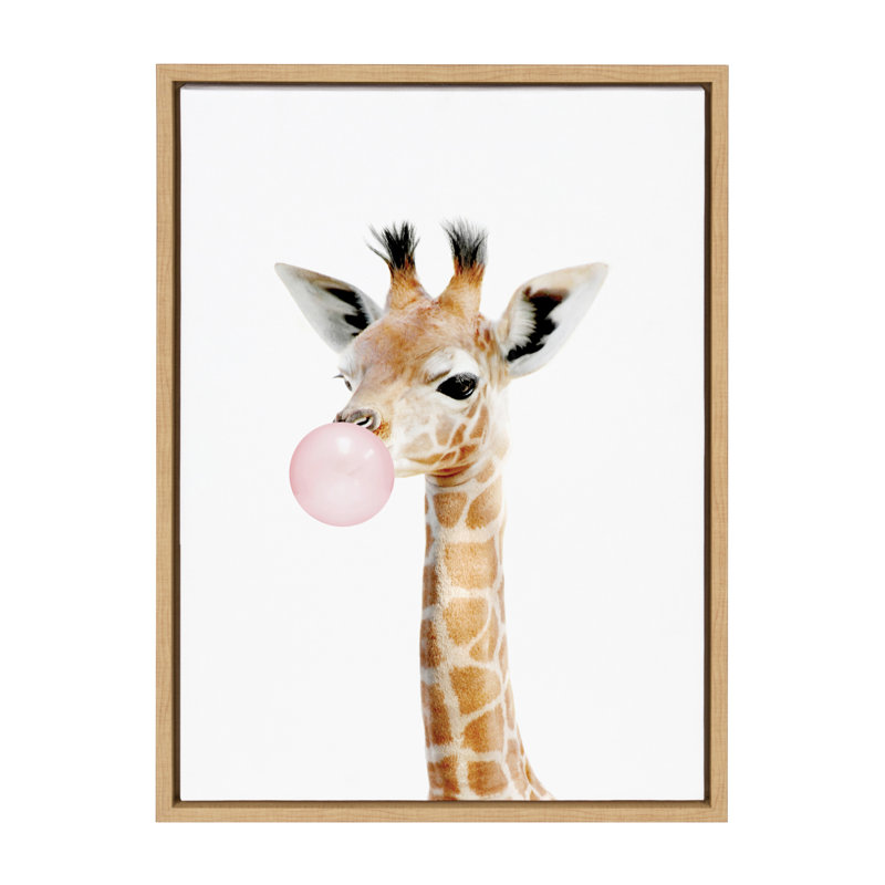 «Bubble Gum Giraffe» par Amy Peterson, reproduction d'art sur toile encadrée, L 18 po x H 24 po, Naturel