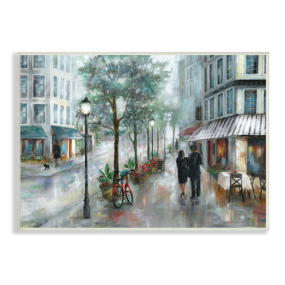 " Couple Walking Through Traditional Rainy City Architecture " by Nan
