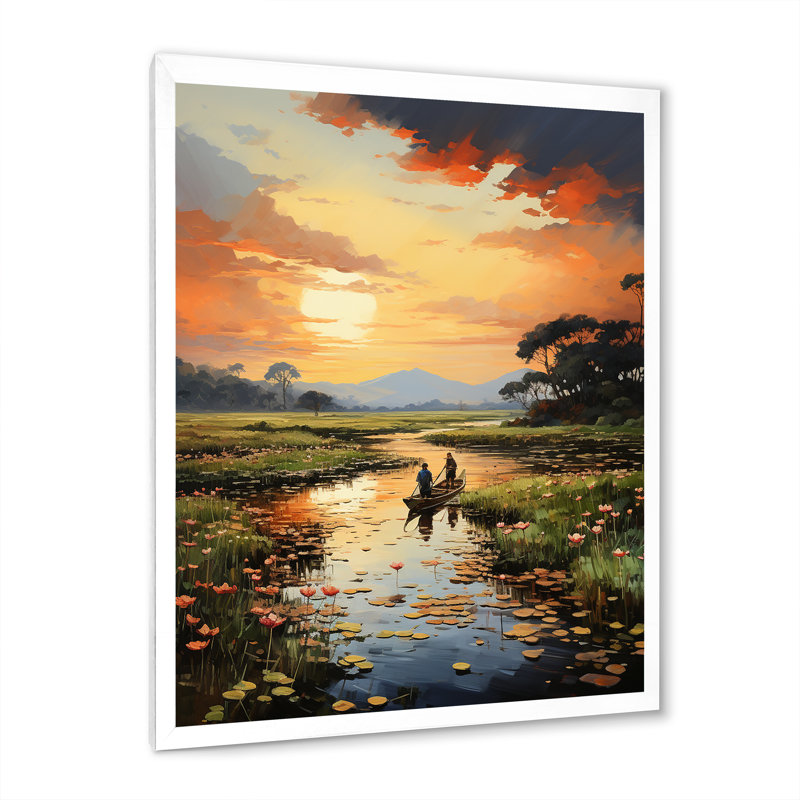 Vietnam River Delta Sunset II sur impression sur toile, H 32 po x l 24 po x P 1 po, Cadre photo blanc