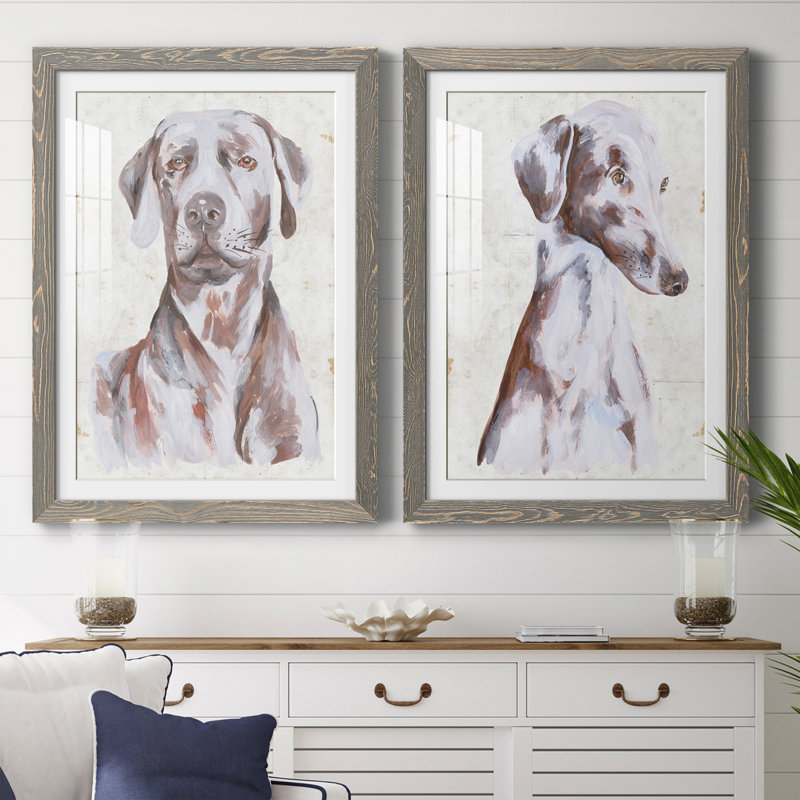 Chien assis I Premium encadré mat - prêt à être accroché, H 37,5 po x l 27,5 po x P 1 po, Gris