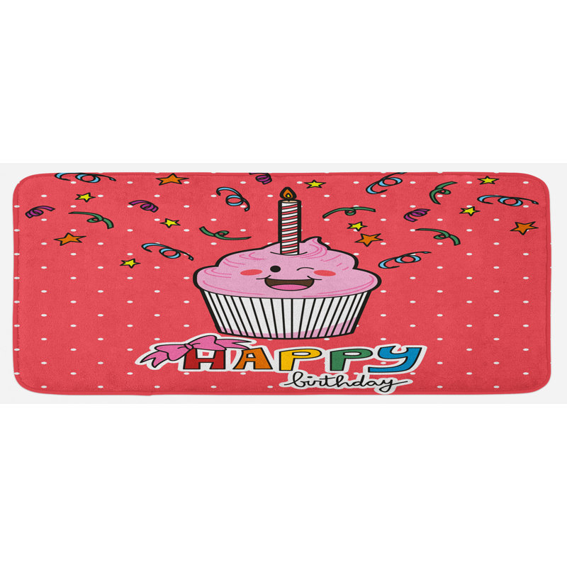 Tapis de cuisine en petits gâteaux avec attache et points à tête de vaisselle rose