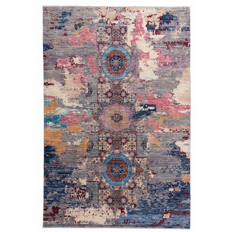 High-Quality Hand-Knotted Blue And Pink Area Rug