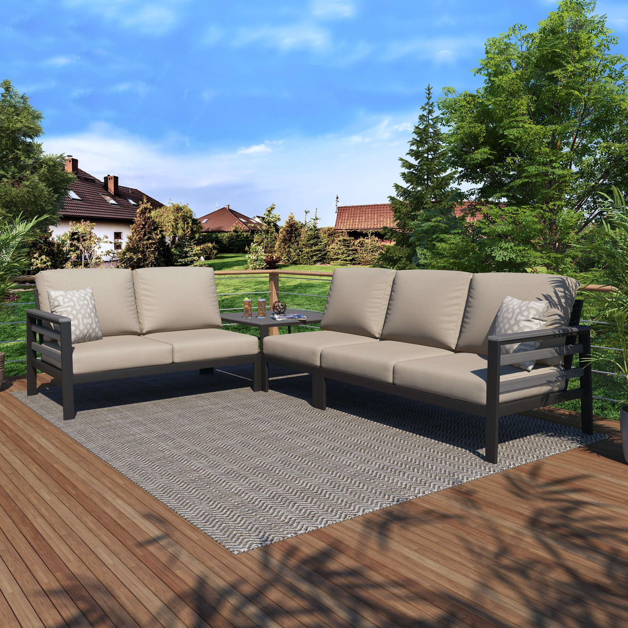 Townsend Outdoor 5 Person Sectional Seating Group With Sunbrella Cushions, Gray, Cast Silver Sunbrella®