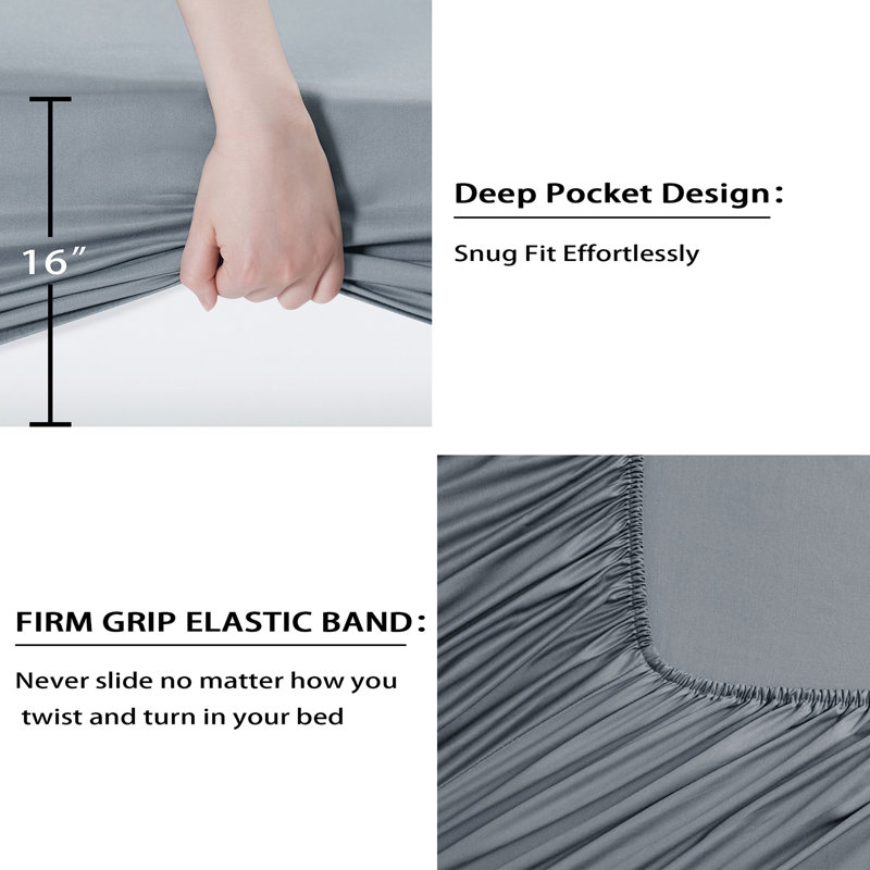 Ensemble de draps en rayonne à refroidissement complet, draps 4 pièces avec drap-housse à poche profonde de 16 po, draps soyeux et respirants avec drap plat et taies d'oreiller