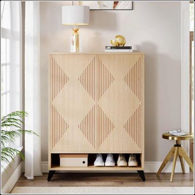Modern 6-Tier Natural Wood Shoe Cabinet with Doors, Adjustable Entryway Storage for Tidy and Stylish Organization