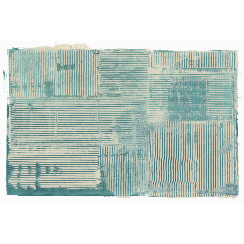 Dessin au trait bleu sarcelle II sur toile, H 32 po x l 48 po