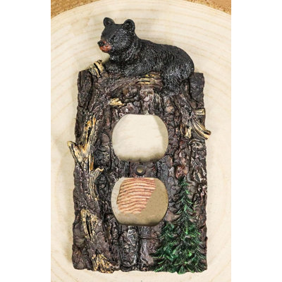 Set Of 2 Rustic Forest Black Bears Climbing Tree Double Receptacle Outlet Covers