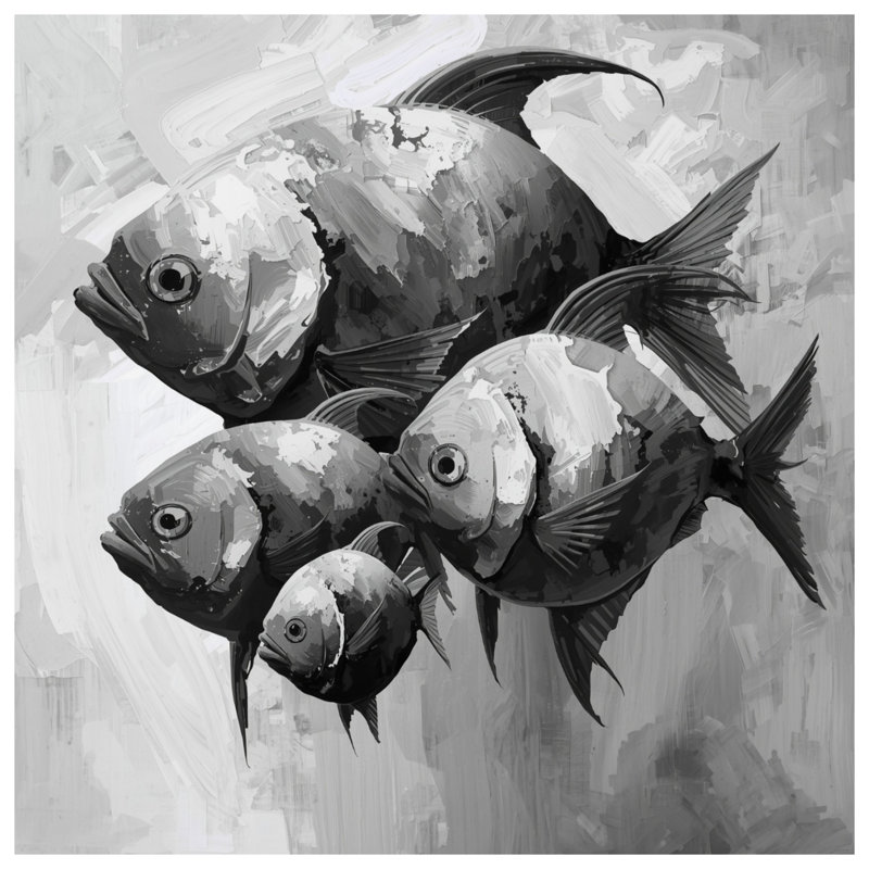 Housses de couette à illustration de poisson monochrome, Lit simple