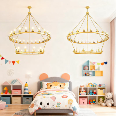 2-Tier 36-Light Wagon Wheel Chandelier Gold Extra Large Modern Rustic Farmhouse Lighting Adjustable Height For High Ceiling Living Room Dining Room Entryway Foyer