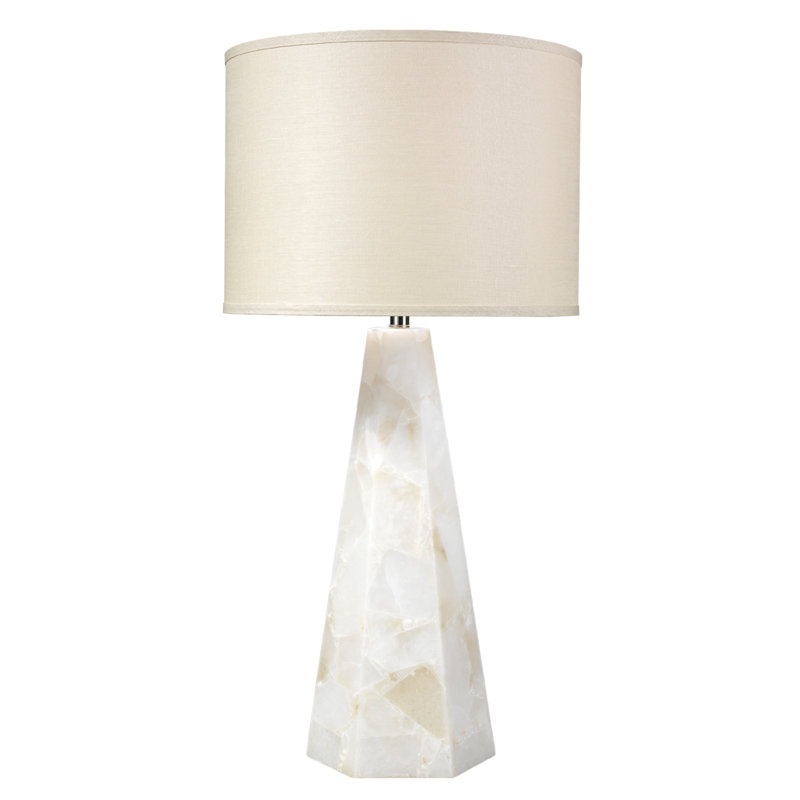 Alabaster Borealis Hexagon Table Lamp with Stone Linen Shade