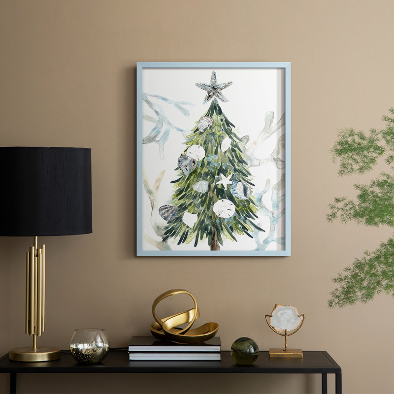 Coastal Christmas Shell Collection, reproduction encadrée B - bois massif, H 30 po x l 24 po, Bleu