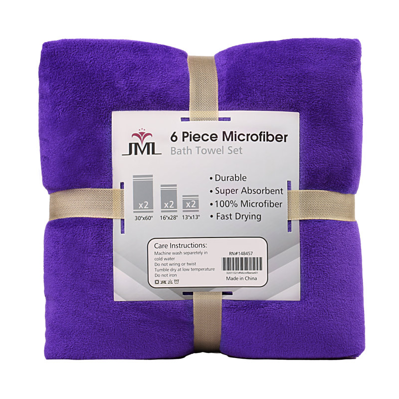 Ensemble de 6 serviettes en microfibre Claireville, Violet