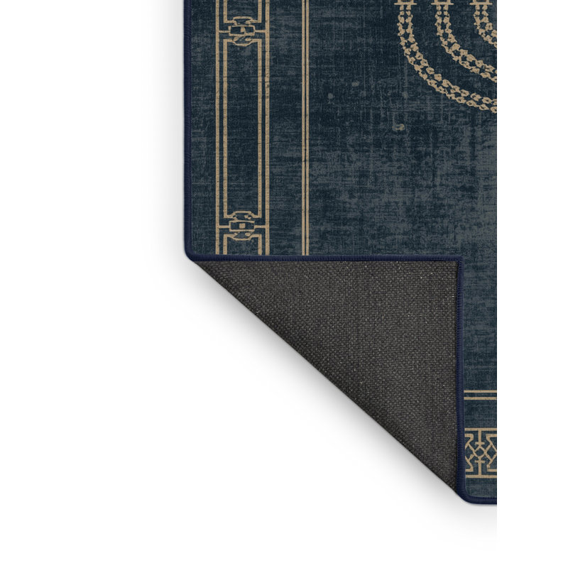 Soft Plush Fellman Hanukkah Modern & Contemporary Abstract Area Rug in Blue – Navy Binding, 2x5