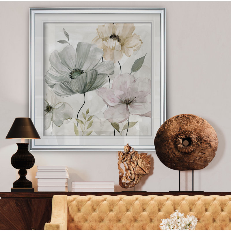 «Garden Grays Détail II», peinture, H 28 po x l 28 po x P 2 po, Impression encadrée, Argent argent