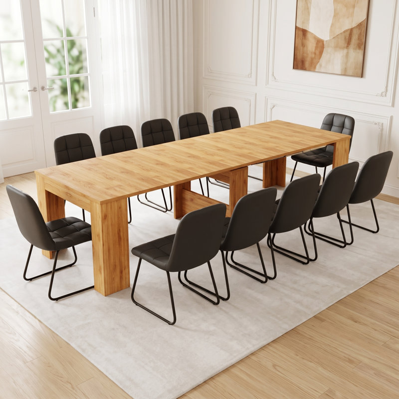 Ensemble de table de salle à manger Haakon 118 po avec chaises, console extensible avec support à rallonge, table de salle à manger extensible, 2 à 12 places assises, table de salle à manger longue et pliante peu encombrante (table + 12 chaises)